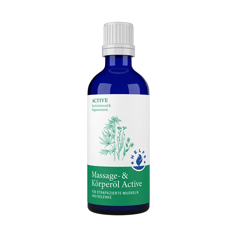 HELFE Massage &amp; Körperöl Active 100ml Render Vorderseite