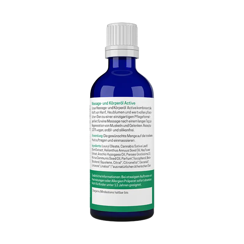 HELFE Massage &amp; Körperöl Active 100ml Render Rückseite
